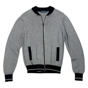 MICHAEL STARS Striped Zip Luxury Designer Knit Sweater Cardigan Jacket Men Large
